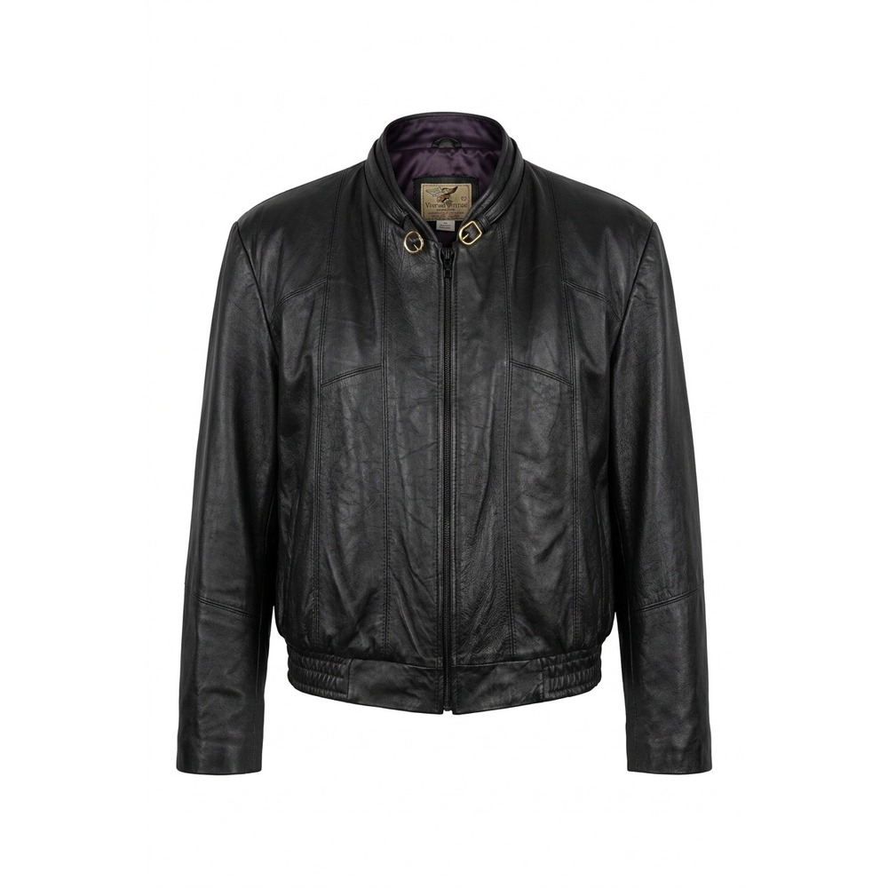 Mens Genuine Leather Bomber Jacket Cafe Racer Black Size 48 Made in Mexico